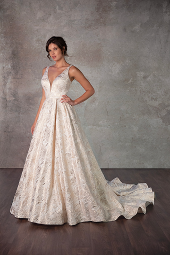 Essense of Australia D4140 #2 (IV-PL) Ivory Gown w Porcelain Tulle Plunge thumbnail