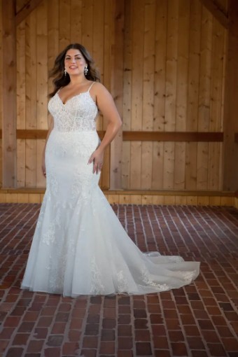 Essense of Australia Sale D3502 #3 (IVIV-PL) Ivory Lace & Tulle ov Ivory Gown w Porcelain Tulle Illusion thumbnail