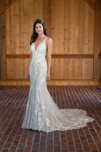 Essense of Australia Sale D3657 #0 default (IVIV-PL) Ivory Lace & Tulle over Ivory Gown w Porcelain Tulle Illusion thumbnail