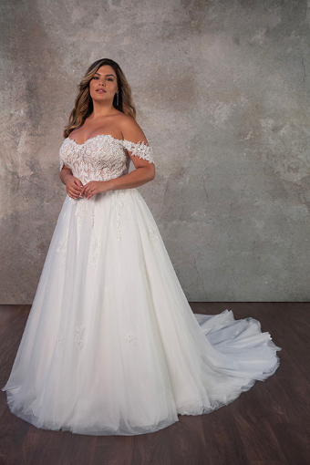 Essense of Australia D4047 #3 (IV-BC) Ivory Lace and Tulle over Biscotti Gown thumbnail
