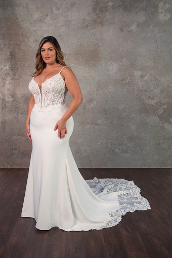 Essense of Australia D4181 #3 (IVIV-PL) IVORY GOWN W PORCELAIN TULLE PLUNGE thumbnail