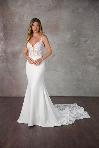 Essense of Australia D4181 #0 default (IVIV-PL) IVORY GOWN W PORCELAIN TULLE PLUNGE thumbnail
