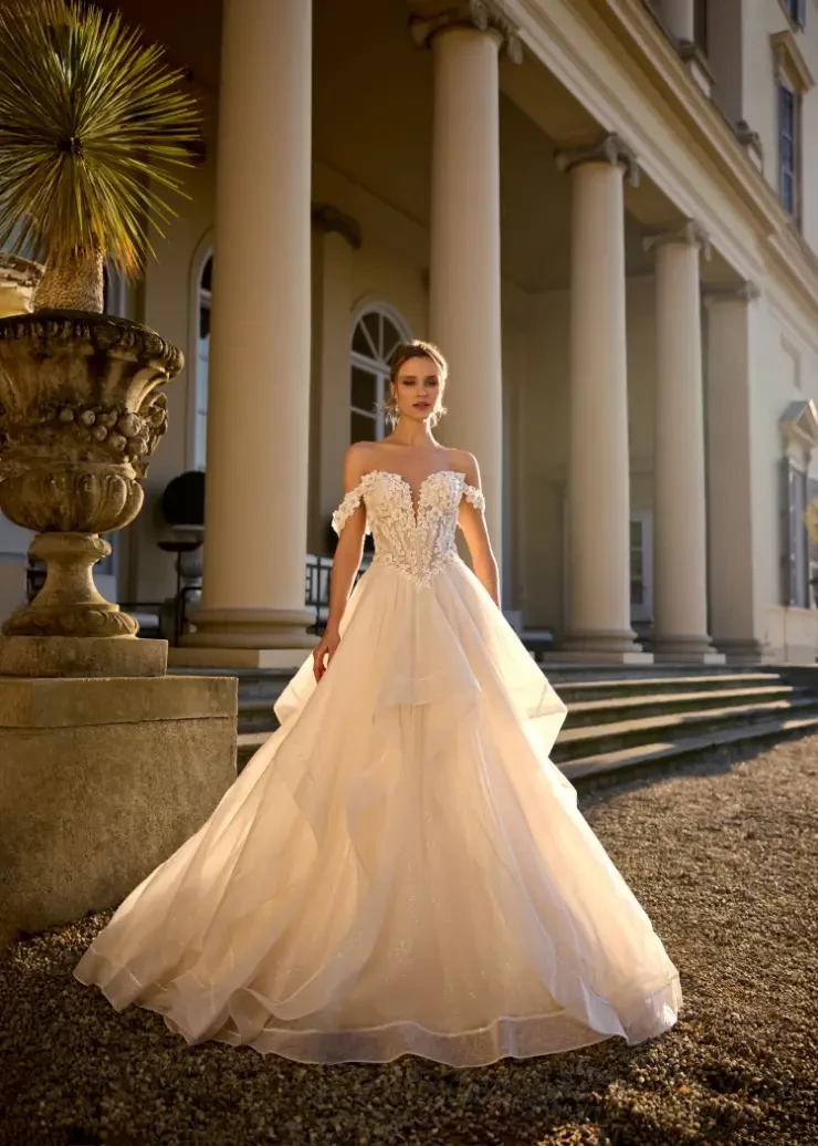 Blue Dress Price Ball Gown Randy Fenoli Wedding Dresses Spring 2019  Off-The-Shoulder Pearl-Adorned