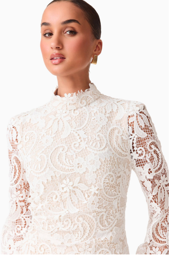 white floral lace wedding dress Romantic Ivory Lace Floor length A line Puffy Princess Wedding Dress main image 1