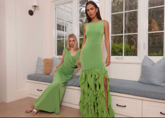 Elliatt Marison Ruffled Fringe Gown #2 default Fern Green thumbnail
