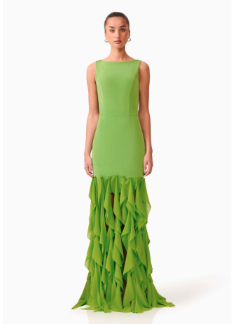 Elliatt Marison Ruffled Fringe Gown #0 default Fern Green thumbnail