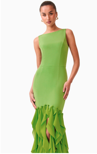 Elliatt Marison Ruffled Fringe Gown #1 Fern Green thumbnail