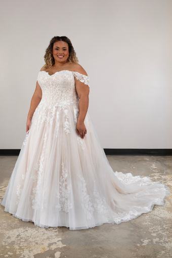 Essense of Australia Sale D4106 #3 (IV-BC) Ivory Lace Tulle & Biscotti Regal Organza over Biscotti Gown thumbnail
