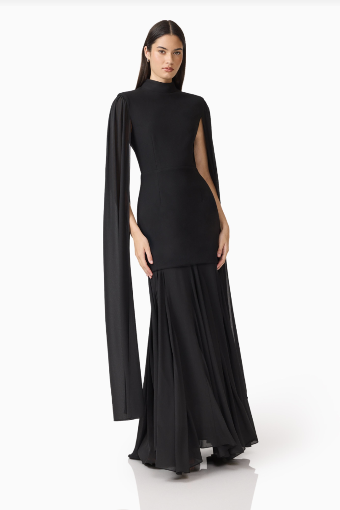 Elliatt Odelia Cape Sleeve Gown #13 Black thumbnail