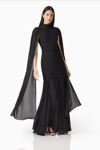 Elliatt Odelia Cape Sleeve Gown #12 Black thumbnail