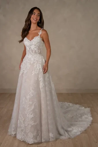 Essense of Australia D4667 #2 (IV-LN) IVORY LACE AND TULLE OVER LINEN GOWN thumbnail