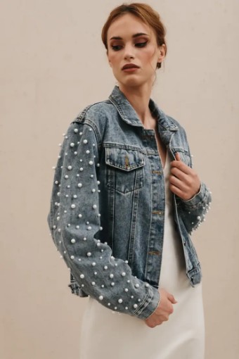 Heirloom Bridal Pearl Sleeve Jacket #2 default Classic Blue Denim thumbnail