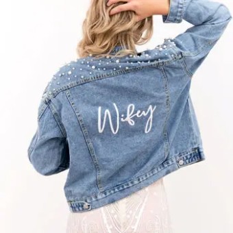 Heirloom Bridal Pearl and Rhinestone Denim Jacket #0 default Black thumbnail