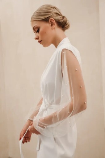 Heirloom Bridal Pearl Sleeve Bridal Robe (short) #0 default Ivory thumbnail