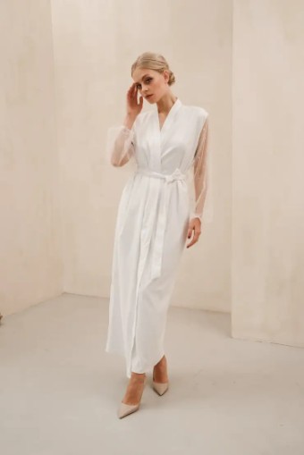 Heirloom Bridal Pearl Sleeve Bridal Robe (short) #1 Ivory thumbnail
