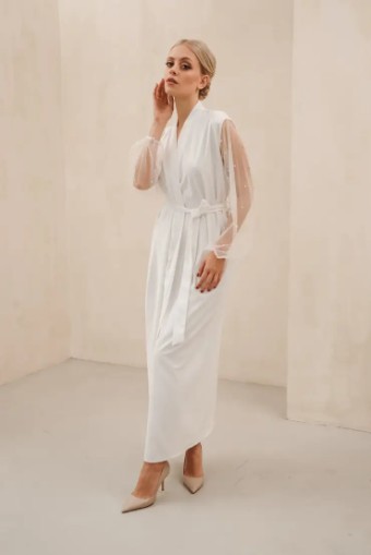 Heirloom Bridal Pearl Sleeve Bridal Robe (long) #3 Ivory thumbnail