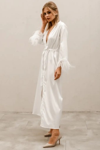Heirloom Bridal Feather Sleeve Bridal Robe (short) #0 default Ivory thumbnail
