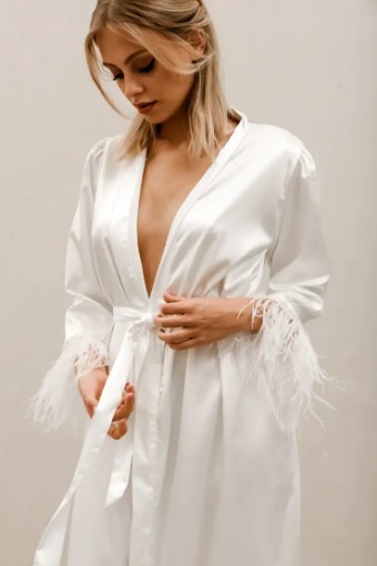 Heirloom Bridal Feather Sleeve Bridal Robe (short) #2 Ivory thumbnail