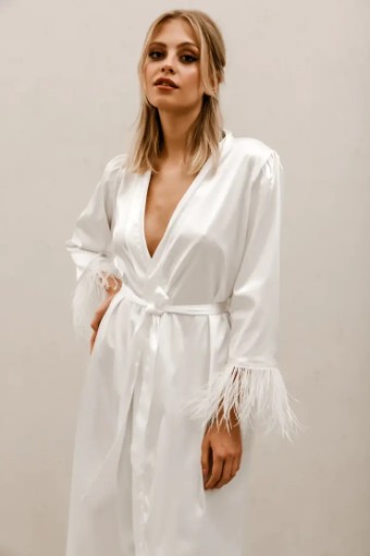 Heirloom Bridal Feather Sleeve Bridal Robe (long) #5 Ivory thumbnail
