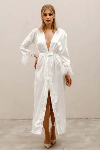 Heirloom Bridal Feather Sleeve Bridal Robe (long) #1 Ivory thumbnail