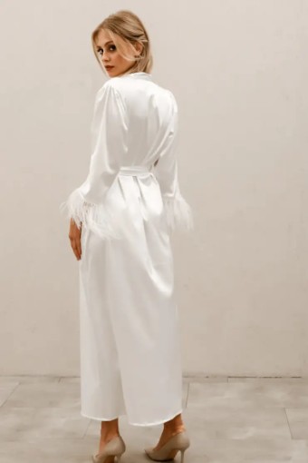 Heirloom Bridal Feather Sleeve Bridal Robe (long) #3 Ivory thumbnail