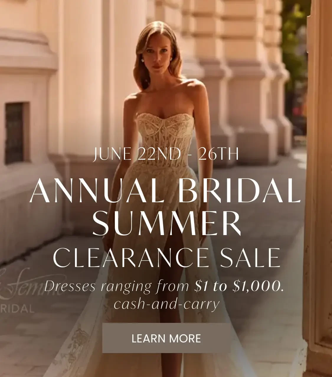 annual bridal summer clearance sale banner