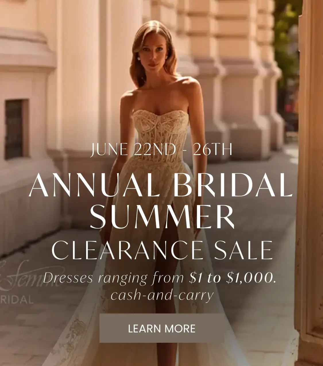 annual bridal summer clearance sale banner